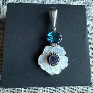 Sajen mother of pearl and topaz pendant .925 sterling and druzy silver